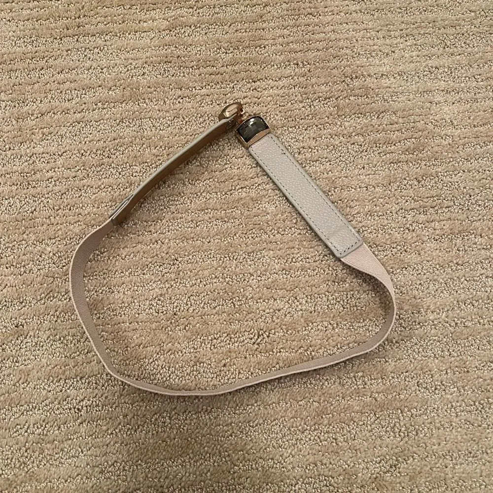Elise M. Cream Leather Elastic Belt with Gold Gem Buckle